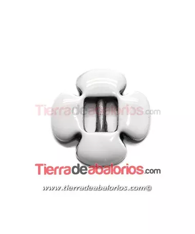 Flor 18mm, Pasador Centro 6mm, Esmaltado Blanco Flor 18mm, Pasador Centro 6mm, Esmaltado Blanco