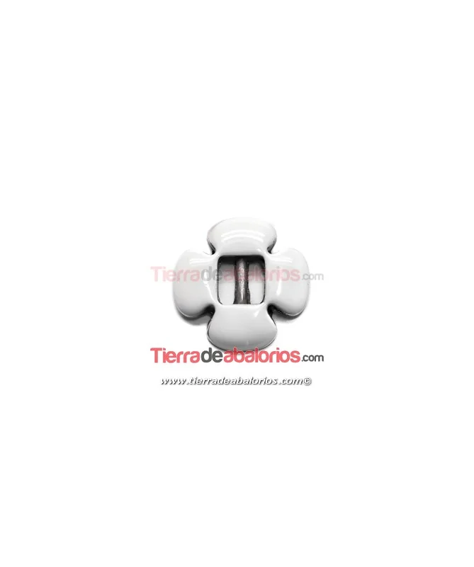 Flor 18mm, Pasador Centro 6mm, Esmaltado Blanco