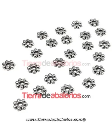 Separador Flor 5,5mm Agujero 1,6mm, Plateado Separador Flor 5,5mm Agujero 1,6mm, Plateado