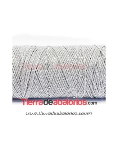 Algodón Redondo Encerado Metalizado 1mm, Grey/Silver (10 metros) Algodón Redondo Encerado Metalizado 1mm, Grey/Silver