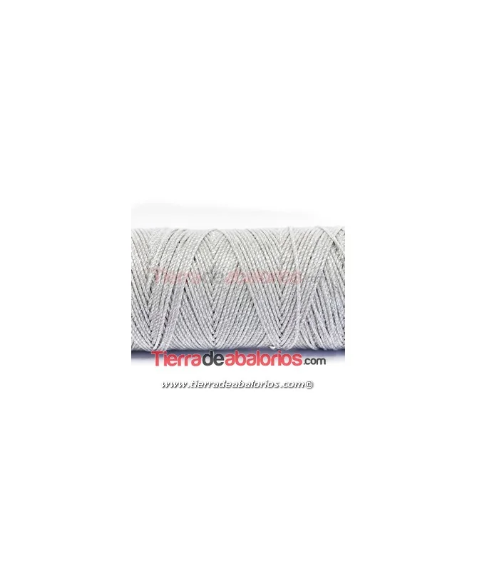 Algodón Redondo Encerado Metalizado 1mm, Grey/Silver