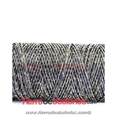 Algodón Redondo Encerado Metalizado 1mm, Negro/Dorado