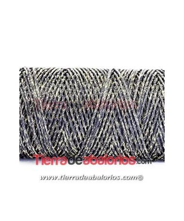 Algodón Redondo Encerado Metalizado 1mm, Negro/Dorado (10 metros) Algodón Redondo Encerado Metalizado 1mm, Negro/Dorado