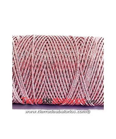 Algodón Redondo Encerado Metalizado 1mm, Rosa/Plateado (10 metros) Algodón Redondo Encerado Metalizado 1mm, Rosa/Plateado