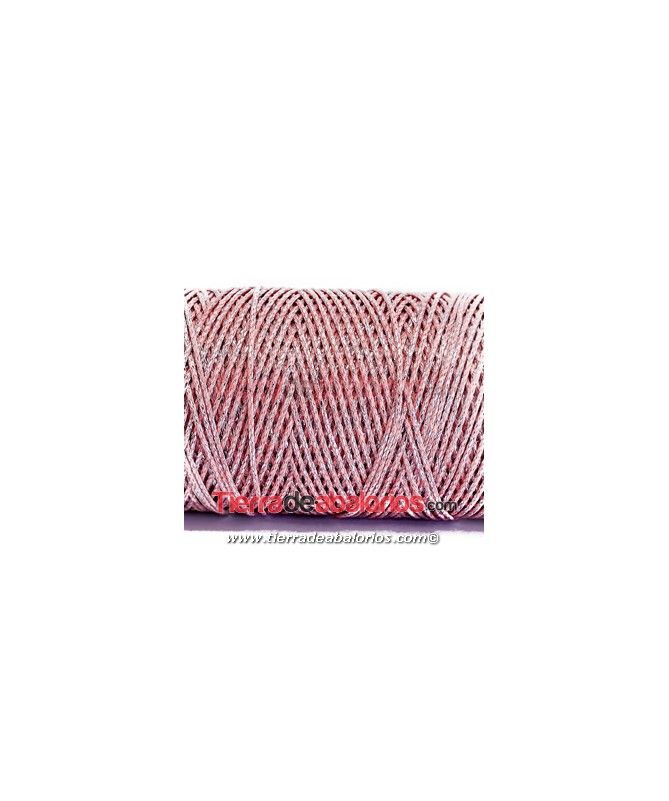 Algodón Redondo Encerado Metalizado 1mm, Rosa/Plateado