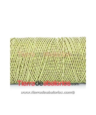 Algodón Redondo Encerado Metalizado 1mm, Verde Oliva/Dorado (10 metros) Algodón Redondo Encerado Metalizado 1mm, Verde Oliva/Dorado