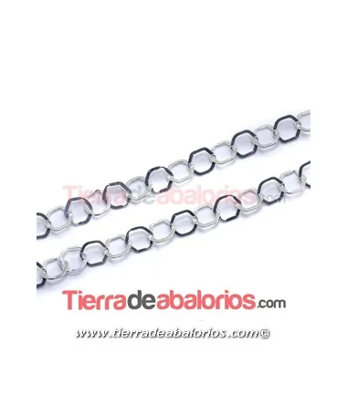 Cadena Eslabón Exagono 6mm, Plata de Ley (20cm)