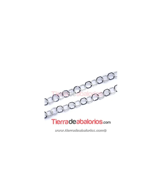 Cadena Eslabón Exagono 6mm, Plata de Ley (20cm)