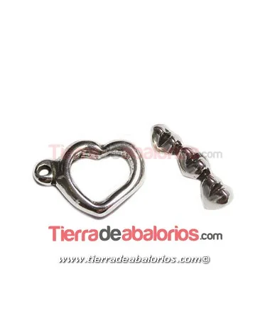 Cierre Corazón 32x23mm con Palito Corazones, Plateado