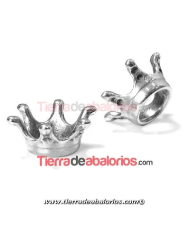 Entrepieza Corona 14x7mm Agujero 6mm, Plateado Entrepieza Corona 14x7mm Agujero 6mm, Plateado