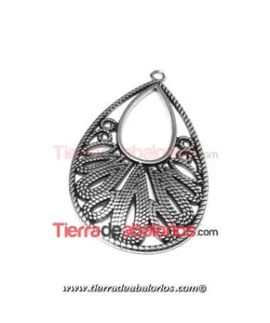 Colgante Filigrana Gota 50x30mm con Anilla, Plateado Colgante Filigrana Gota 50x30mm con Anilla, Plateado