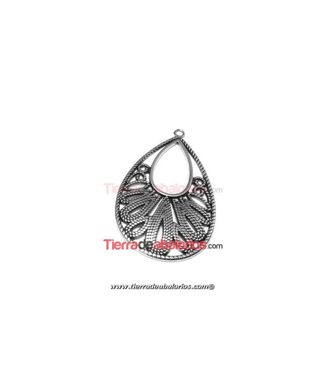 Colgante Filigrana Gota 50x30mm con Anilla, Plateado
