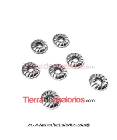 Entrepieza Rondel con Líneas 8mm Agujero 2,5mm Plateada Entrepieza Rondel con Líneas 8mm Agujero 2,5mm Plateada