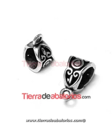 Tubo con Anilla para Colgar 8x10mm, Agujero 6x5mm, Plateado