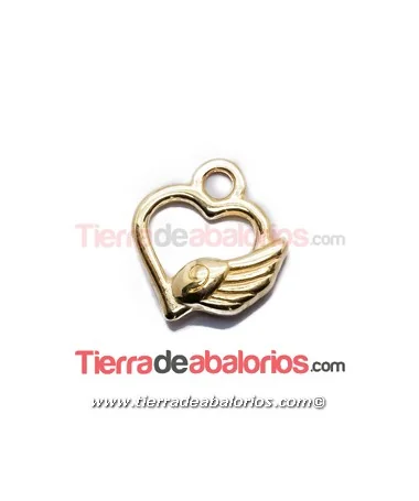 Colgante Corazón y Ala de Angel 13x12mm con Anilla, Dorado