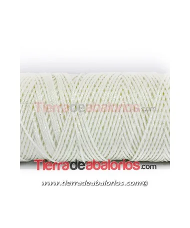 Algodón Redondo Encerado Metalizado 1mm, Blanco Perlado (10 metros) Algodón Redondo Encerado Metalizado 1mm, Blanco Perlado