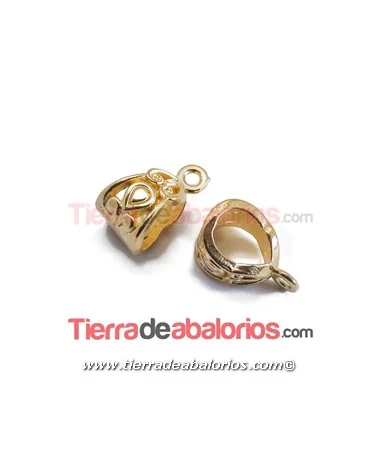 Tubo con Anilla para Colgar 8x10mm, Agujero 6x5mm, Dorado