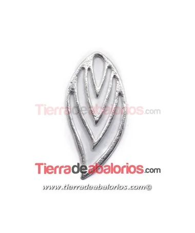 Colgante Hoja 80x39mm, Plateado Matizado Brillo