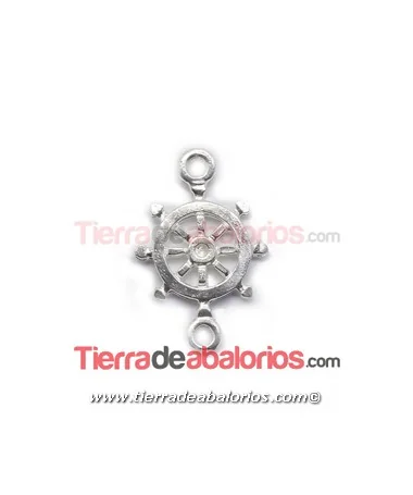 Conector Timón 32x21mm con 2 Anillas, Plateado Conector Timón 32x21mm con 2 Anillas, Plateado
