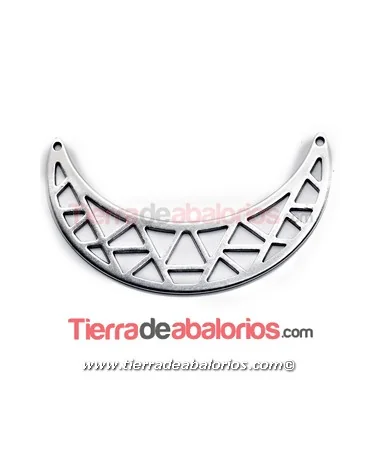Entrepieza Media Luna Calada Colgante para Collar 64x19mm, Plateada Entrepieza Calada Colgante para Collar 64x19mm, Plateada