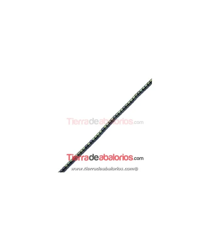 Hematite Canutillo 3x3mm Agujero 0,4mm Verde Verona Met. Hematite Canutillo 3x3mm Agujero 0,4mm Verde Verona Met.
