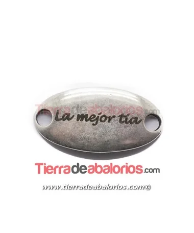 Entrepieza Curvada Oval 38x19mm La Mejor Tía, Plateada Entrepieza Curvada Oval 38x19mm La Mejor Tía, Plateada