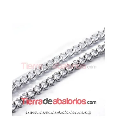 Cadena Eslabón Rayado 8x6mm, Plateada (metro) Cadena Eslabón Rayado 8x6mm, Plateada (metro)
