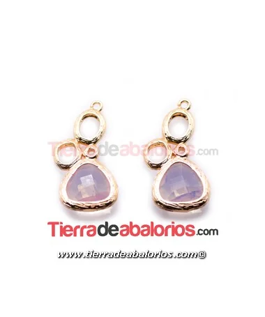 Colgante 25x11mm con Piedra Engarzada Rosa Opal, Dorado Colgante 25x11mm con Piedra Engarzada Rosa Opal, Dorado