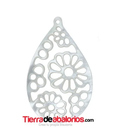 Nacar Colgante con Flores 38x23mm Grosor 1,8mm