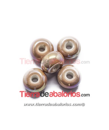 Cerámica Donut 8x5mm Agujero 2,5mm Rosa Nude Irisado