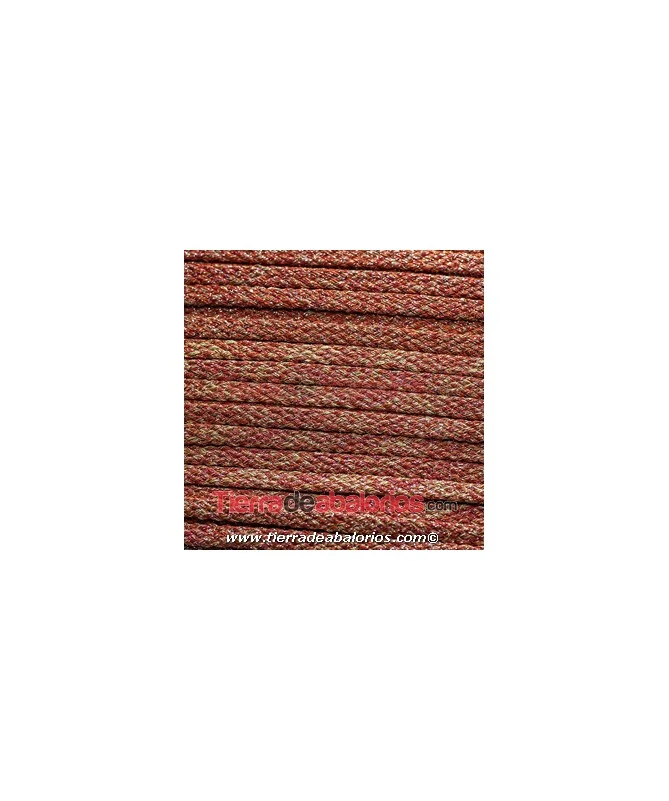 Cordón de Poliester Trenzado Plano 5mm Teja, Ocre y Plata