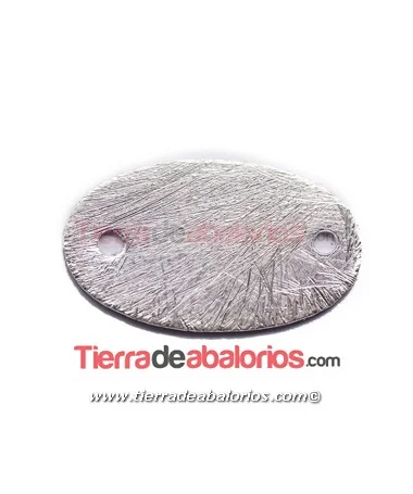 Conector Oval 20x12mm para Grabar, Plata de Ley Rayada