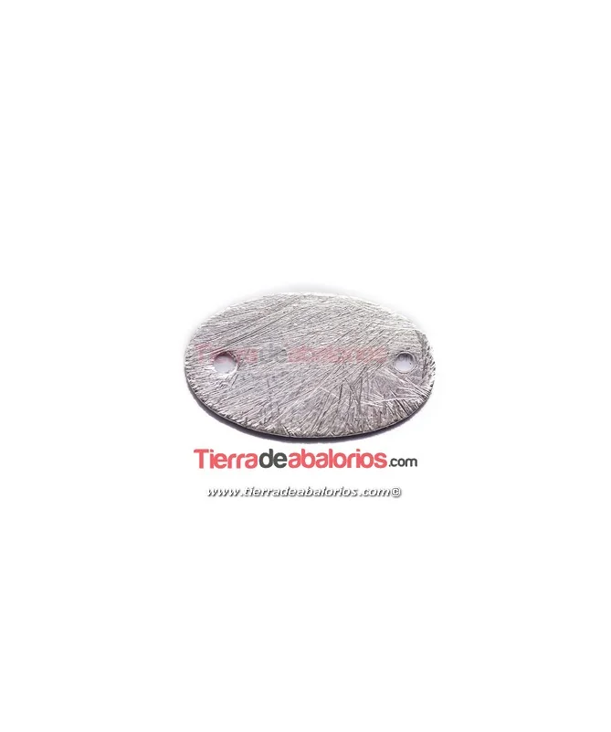 Conector Oval 20x12mm para Grabar, Plata de Ley Rayada