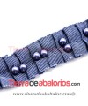 Pasamanería 25mm Plisada con Perlas Azul Marino (½ Metro)