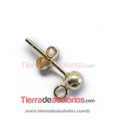 Pendiente Bola 4mm con Anilla, Plata Baño Oro 24k. Pendiente Bola 4mm con Anilla, Plata Baño Oro 24k.