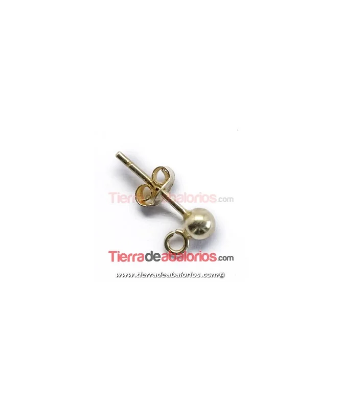 Pendiente Bola 4mm con Anilla, Plata Baño Oro 24k.
