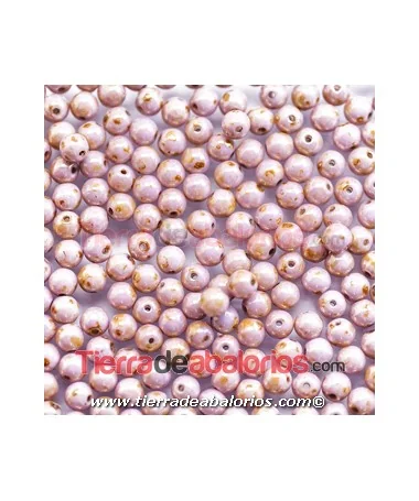 Perla de Cristal Checo 4mm, Opaque Mix Lila/Gold