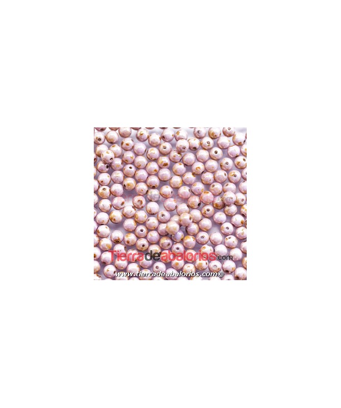 Perla de Cristal Checo 4mm, Opaque Mix Lila/Gold