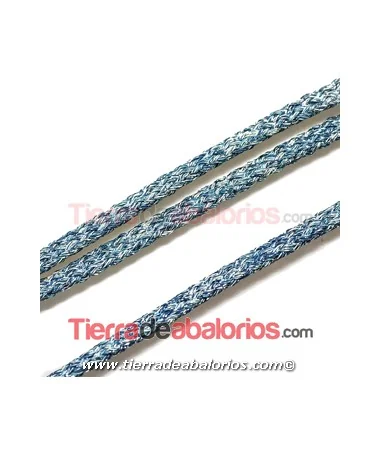 Cordón de Poliester Trenzado Plano 5mm Turquesa y Plata