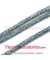 Cordón de Poliester Trenzado Plano 5mm Turquesa y Plata