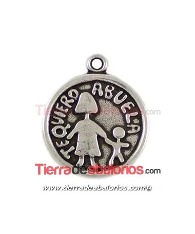 Medalla 24mm Te Quiero Abuela, Plateada Medalla 24mm Te Quiero Abuela, Plateada