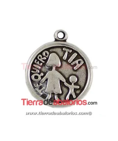 Medalla 24mm Te Quiero Tia, Plateada Medalla 24mm Te Quiero Tia, Plateada