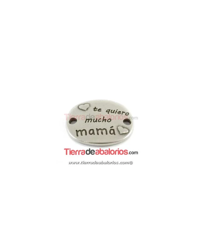 Entrepieza Curvada 29x24mm Te Quiero Mucho Mamá, Plateada