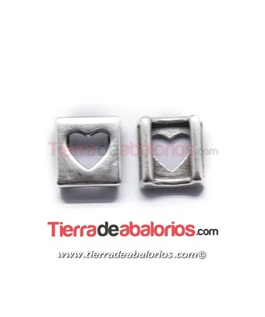 Entrepieza Pasador Corazón 12x13mm Agujero 10x2mm, Plateado