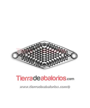 Conector Rombo Boho 43x19mm 2 Agujeros 2,6mm, Plateado