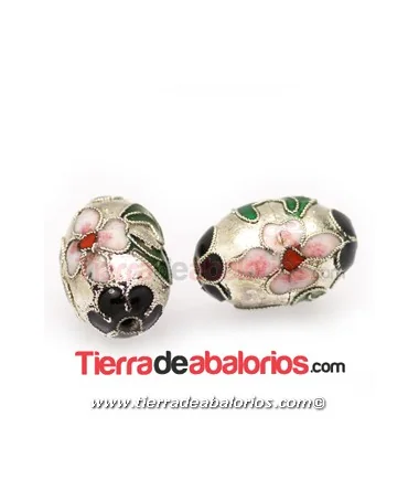 Cloisonné Melón 22x14mm Agujero 2mm, Plateado