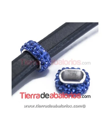 Entrepieza 18x8mm Agujero 11x7mm, Plateada con Cristal Swarovski Sapphire Entrepieza para Regaliz 18x8mm Agujero 11x7mm Sapphire
