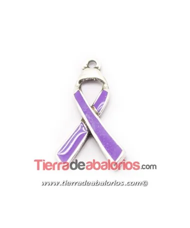 Colgante Lazo Solidario 27x15mm Plateado Esmalte Morado Colgante Lazo Solidario 27x15mm Plateado Esmalte Morado