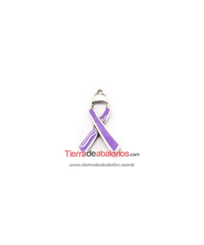 Colgante Lazo Solidario 27x15mm Plateado Esmalte Morado Colgante Lazo Solidario 27x15mm Plateado Esmalte Morado