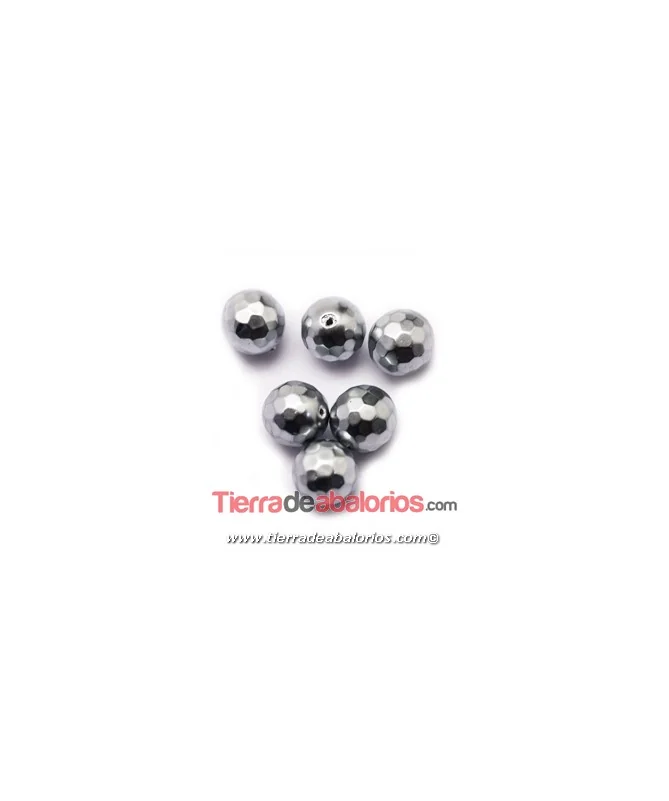 Nacar Bola Facetada 10mm Agujero 0,8mm Plateada